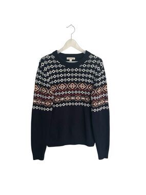 Frye & Co Men’s Navy Fair Isle Crewneck Sweater Size Small Cotton Blend Knit